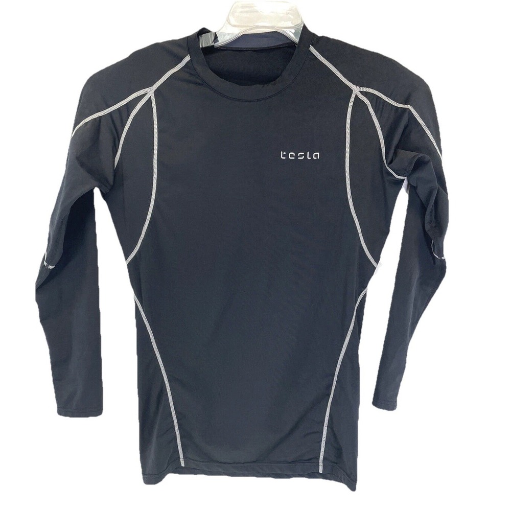 Tesla  Black Sz Youth XL Compression Stretch Baselayer Shirt (T13) EUC